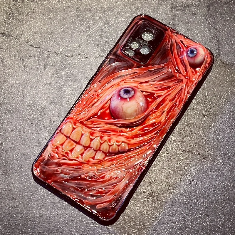 4108 Original 3D hecho a mano funda para teléfono móvil Cthulhu ojos luminosos calavera dientes funda para teléfono móvil personalizado regalo de Navidad y Halloween