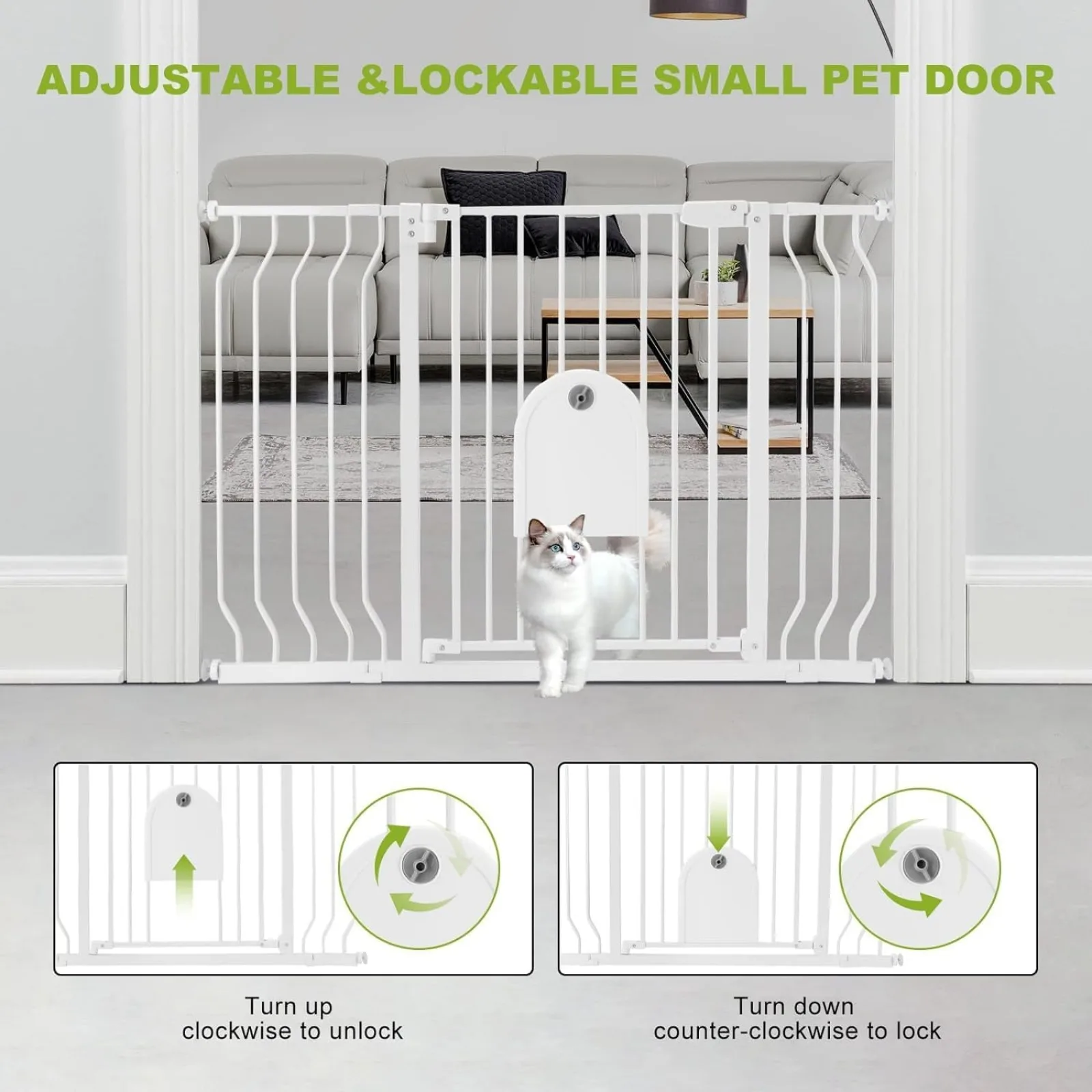 US Baby Gates with Cat Door - Auto Close 29.5