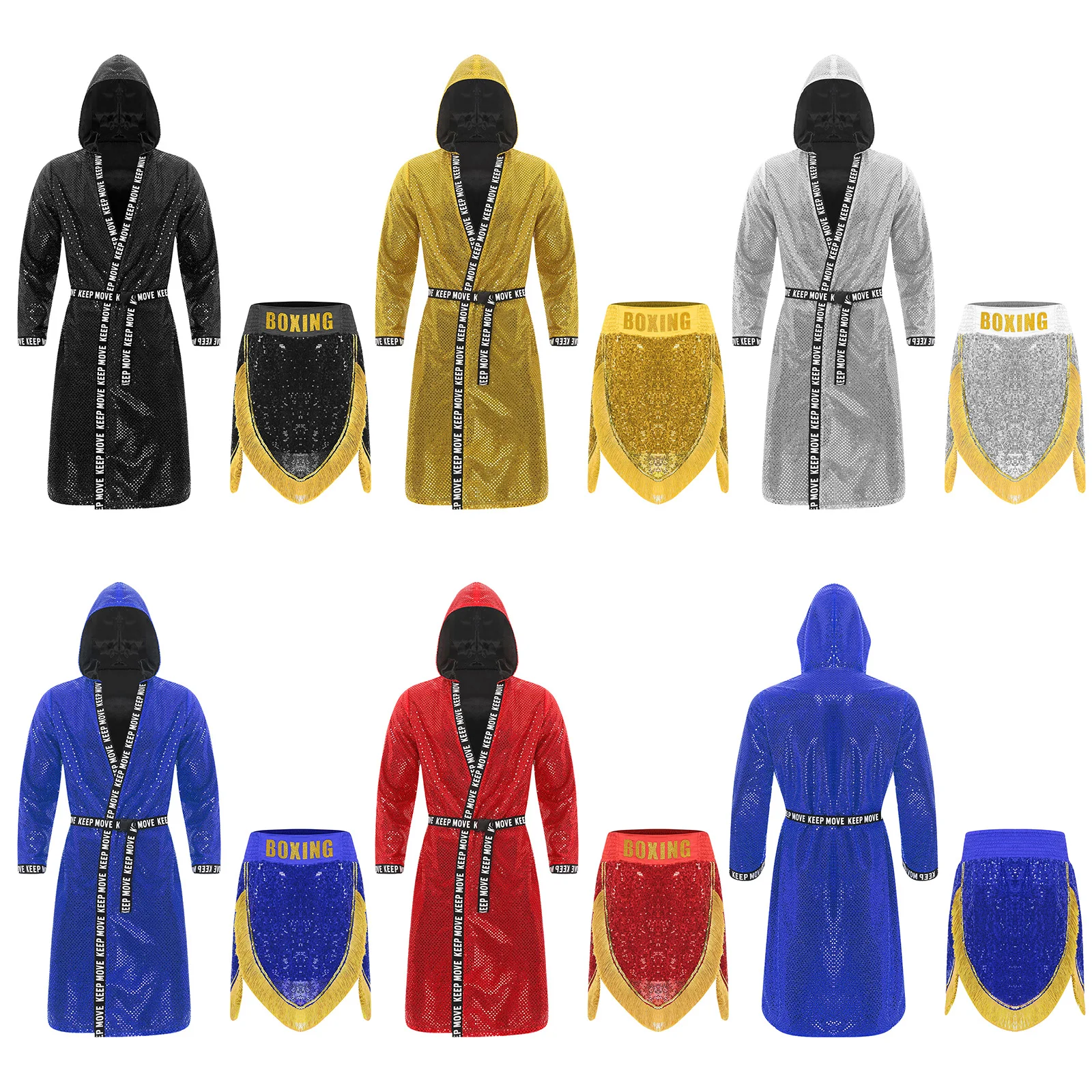 Men Boxing Boxer Competition Robe With Belt And Fringes Boxing Shorts for Boxing Muay Thai Martial Arts Performance Costumes