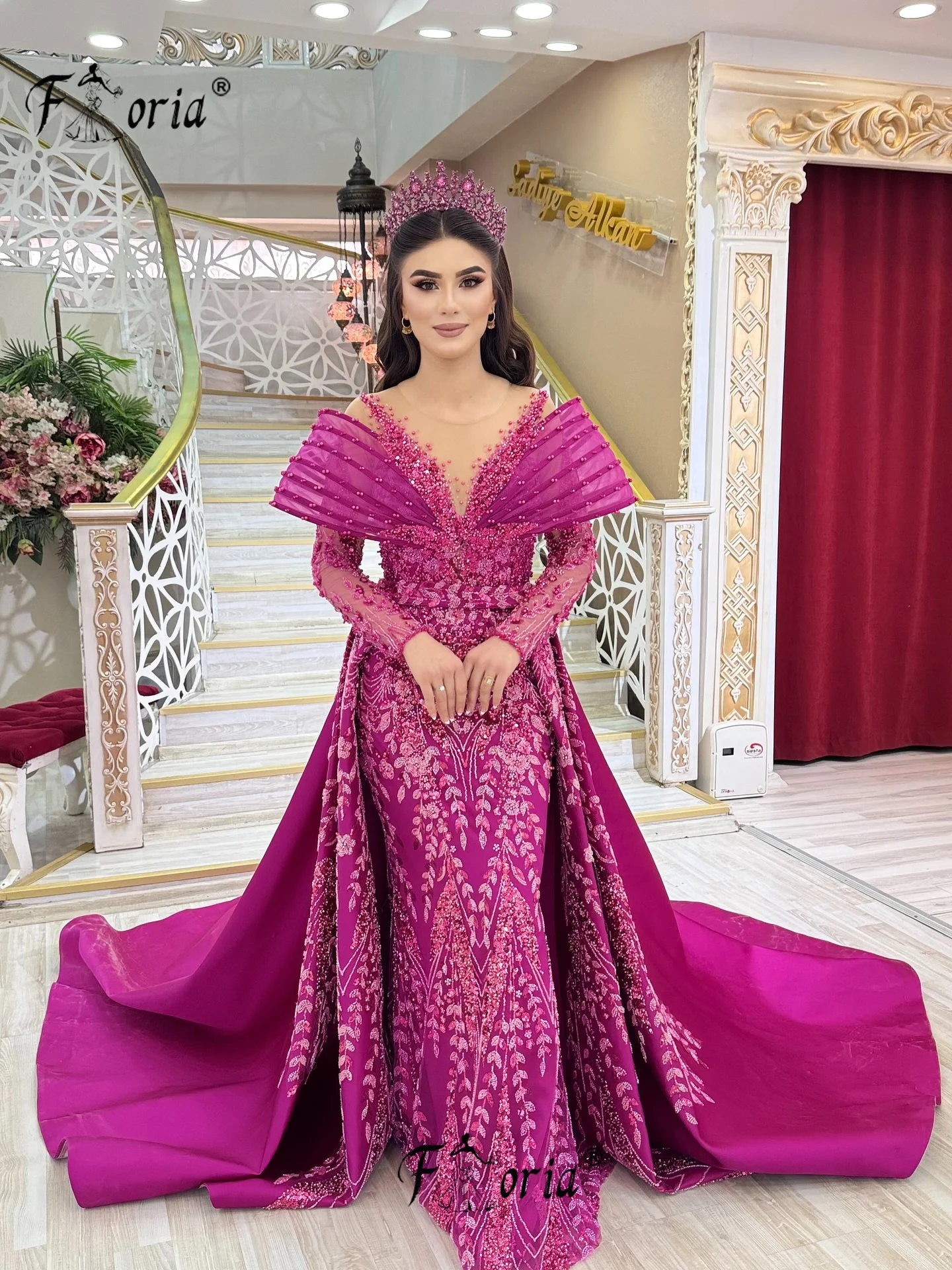 

Aso Ebi Woman Mermaid Evening Dresses Robe De Soiree Pearls Beads Wedding Party Dress Second Reception Birthday Engagement Gown