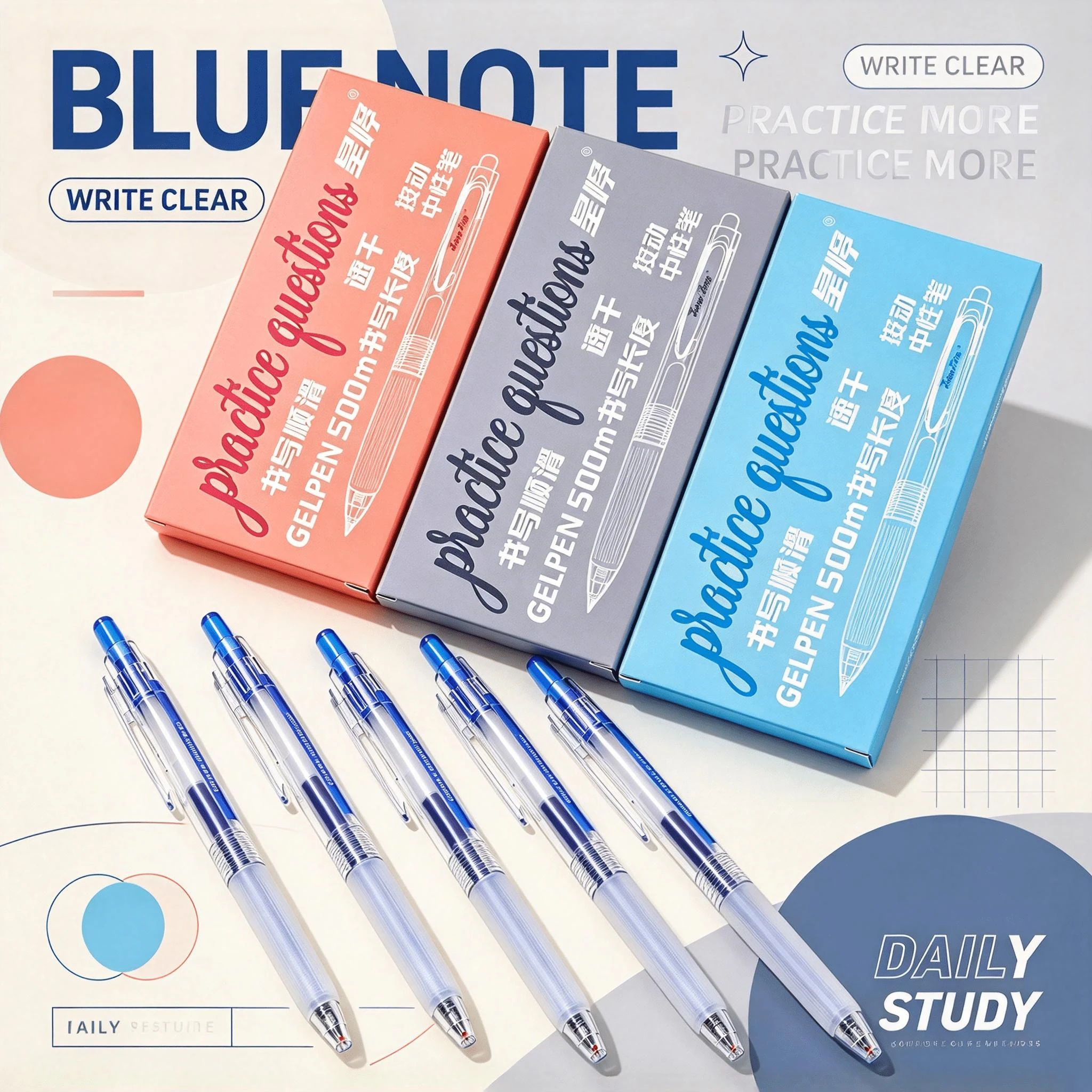 6-Pcs 0.5mm ST Tip Click-Pen Set Fast-Drying Ink Long-Lasting Smooth Writing Non-Spill Transparent Design for Students & Office