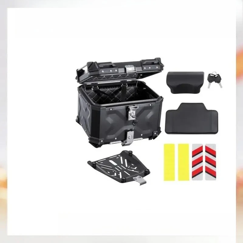 

Motorcycle Top Case Universal Aluminum Alloy Motorbike Tail Box w/ Leather Lining Waterproof Detachable Motor Top Box