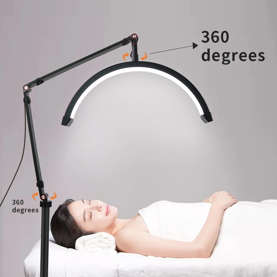 2026 16 INCH LED Half-Moon Shaped Light 20W 3000K-6000K Lash Light With Floor Tripod Floor Video Light For Beauty Salon Makeup T