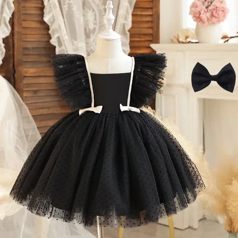 Cute Baby Girl Baptism Dress for 1st Birthday Tutu Gown White Weddings Party Flower Girl Dress for 1-5Y Baby Girl Princess Dress