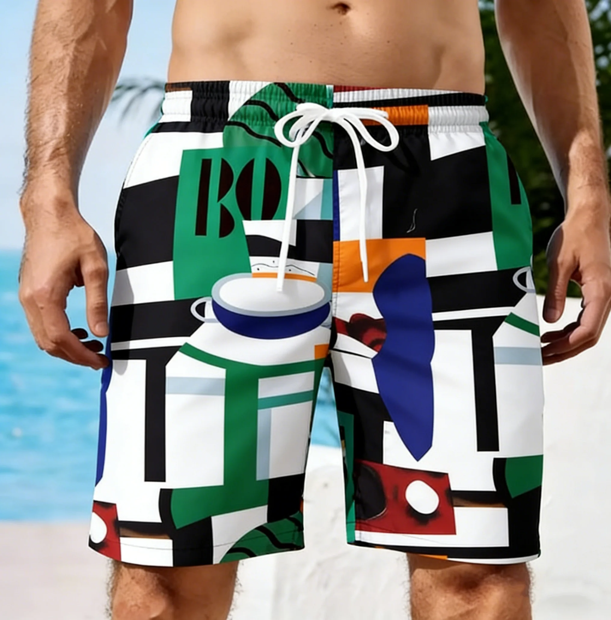 

Новые мужские пляжные шорты с геометрическим принтом, летние модные плавки с 3D-печатью, свободные повседневные шорты в гавайском стиле для уличной моды