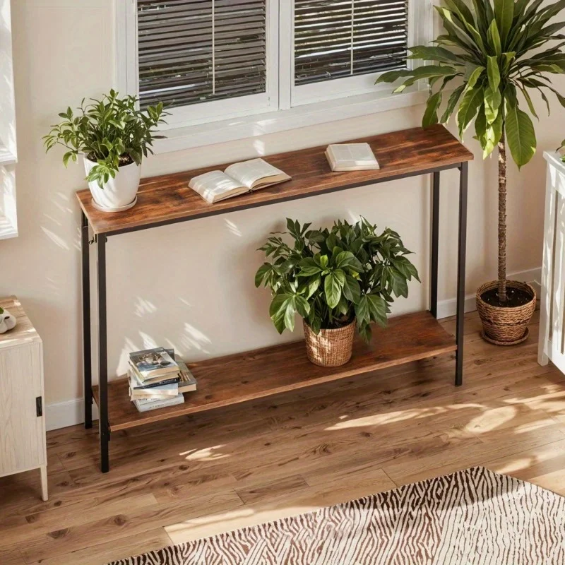 

Narrow Rustic Console Table with Shelves, Small Entryway or Sofa Table for Hallway & Living Room