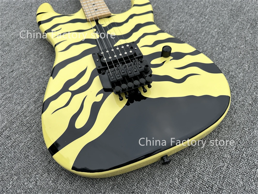 Hand Paint LTD GL-200MT George Lynch Tiger Stripe Yellow Electric Guitar Floyd Rose Tremolo Bridge, Black Hardware