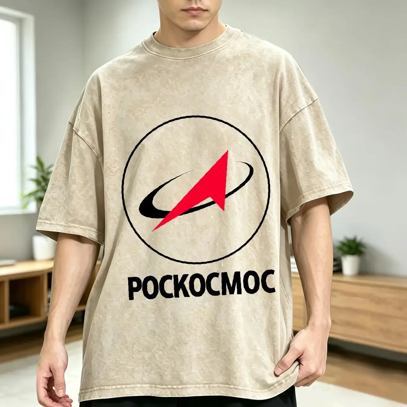 washed T Shirt Roscosmos Russian Federal Space Agency Retro Cool Women 614 vintage Washed streetwear Soft homme Slightly