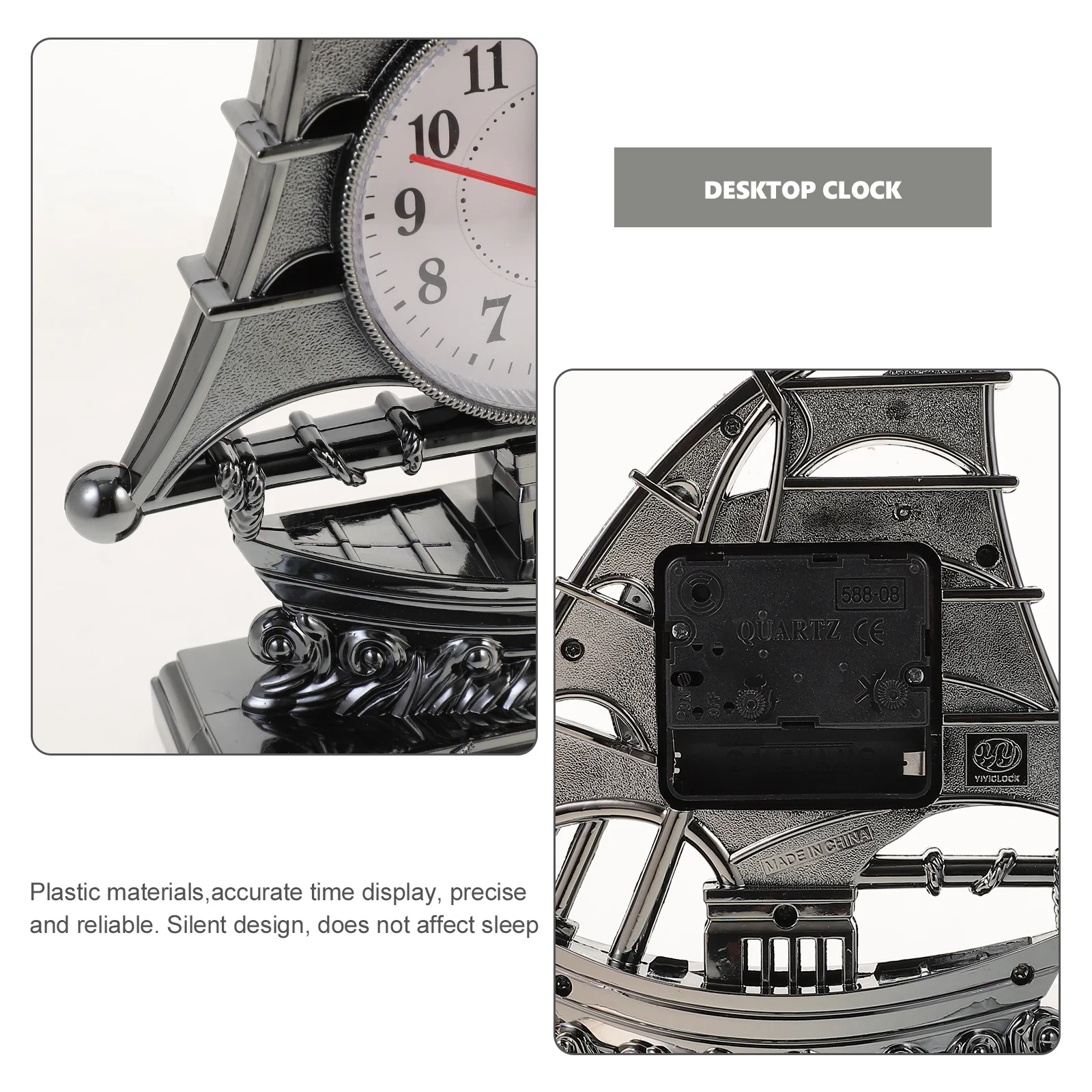 

Plastic Retro Sailboat Alarm Clock Nautical Desk Clock Silent Bedside Room Decor Vintage Color Accurate Time Display