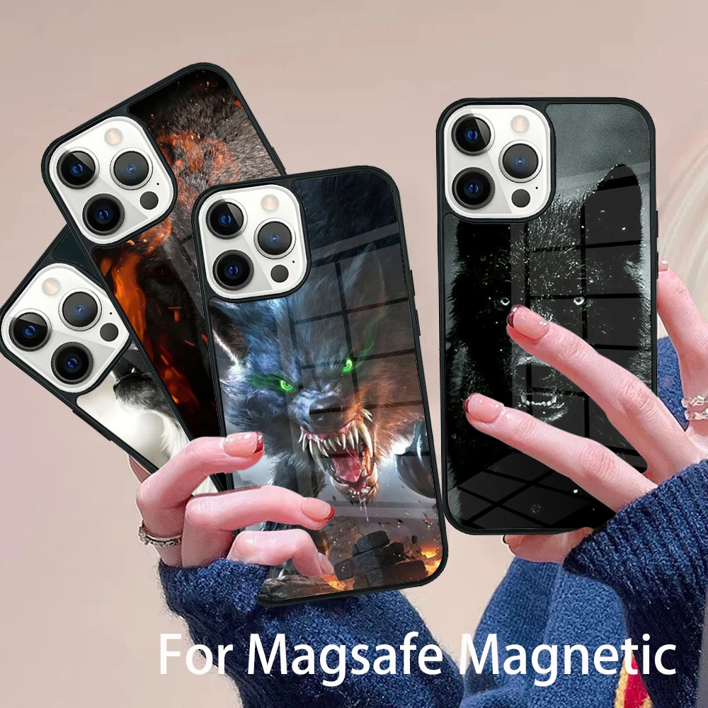 

Angry Wolf Phone Case Magesafe Magnetic Wireless Charge Cover For IPhone 16 11 12 13 14 15 Pro Max Plus Mini