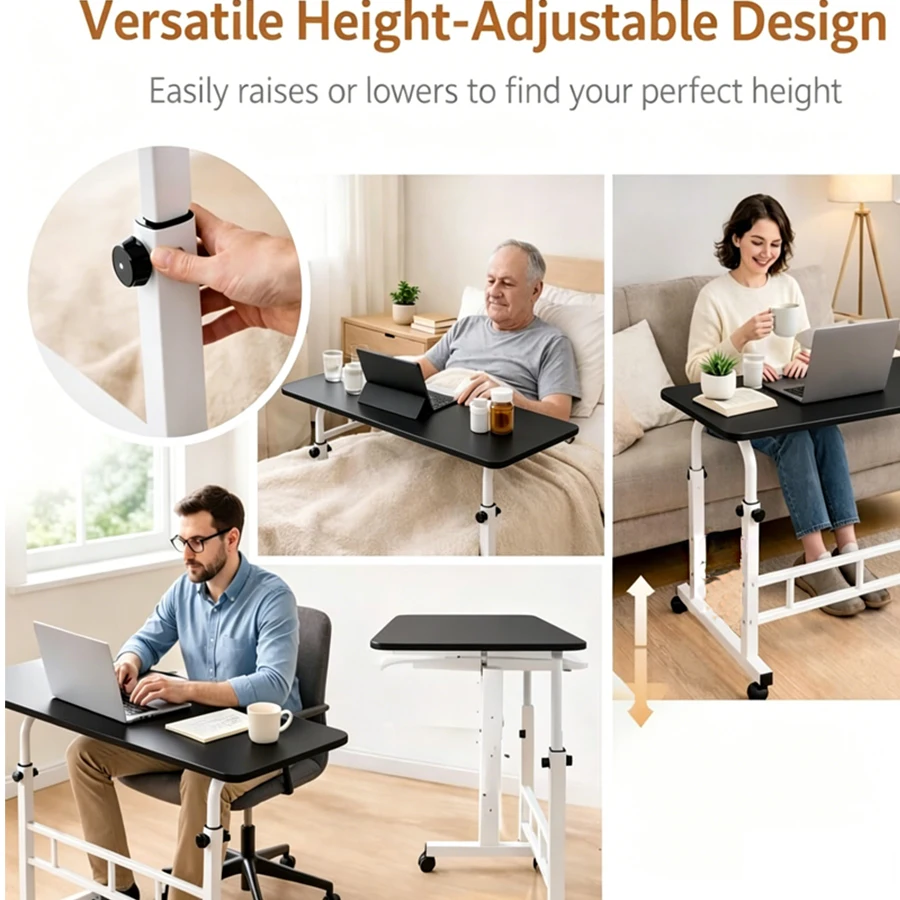 Multi Functional Small Vertical Office Desk with Adjustable Height Mobile Computer Desk, Suitable for Small Spaces, Adjustable Height Rolling Workbench, Portable Office Desk