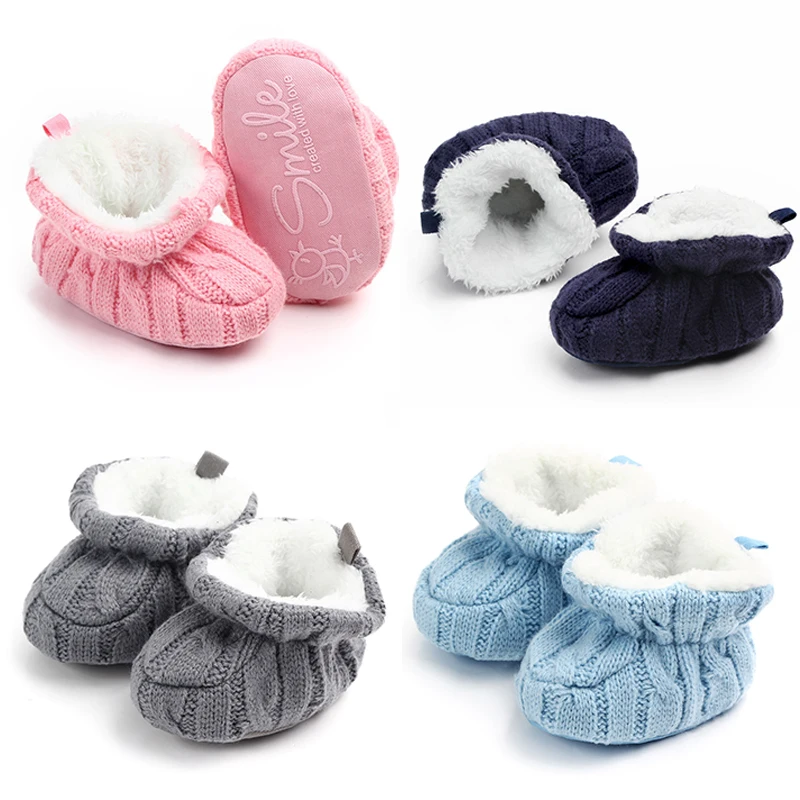 

Winter Warm Knitted Baby Cotton Shoes Anti slip Soft soled Baby Shoes Newborn Fluff Snow Boots Wholesale