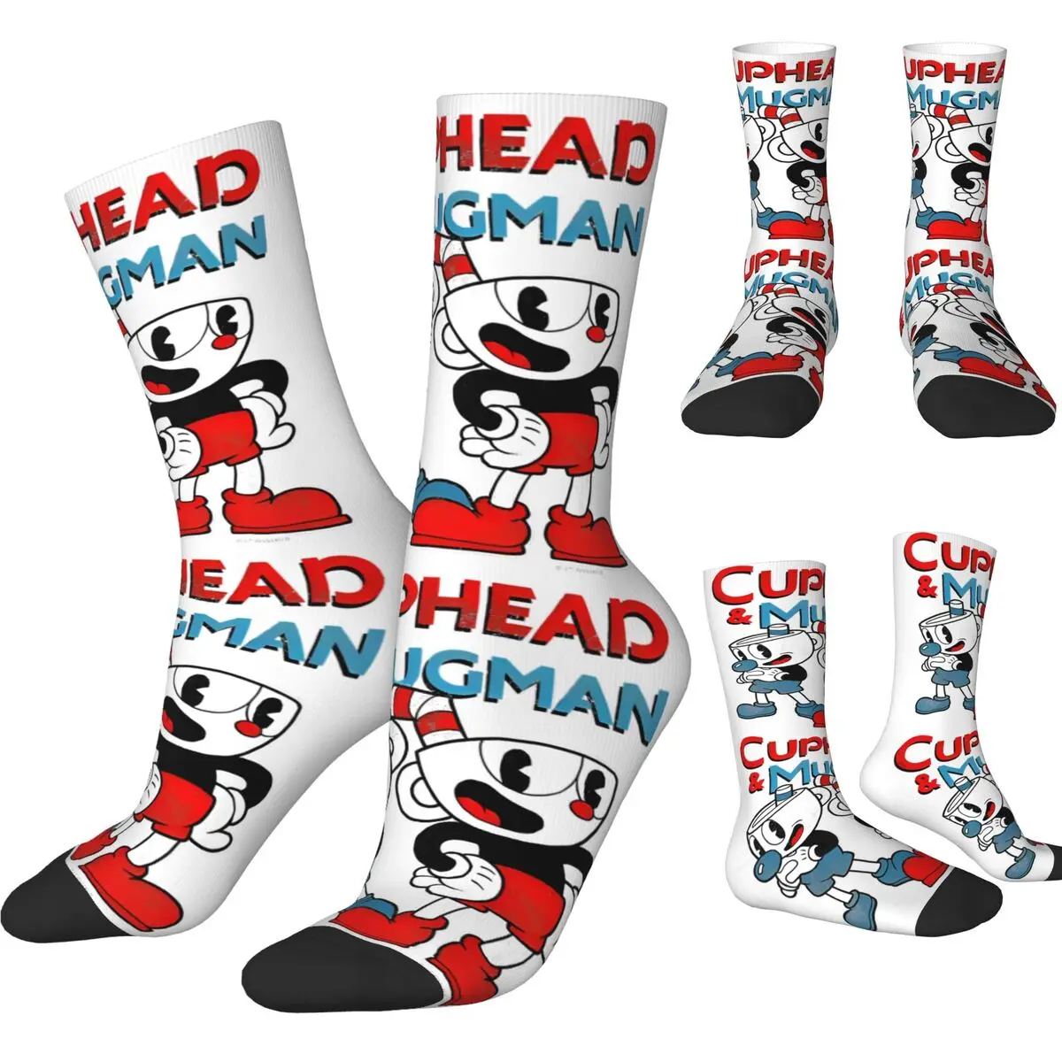 Fashion Male Men Socks Casual Cuphead & Mugman Dynamic Duo Sock High Quality Women's Stockings Spring Summer Autumn Winter