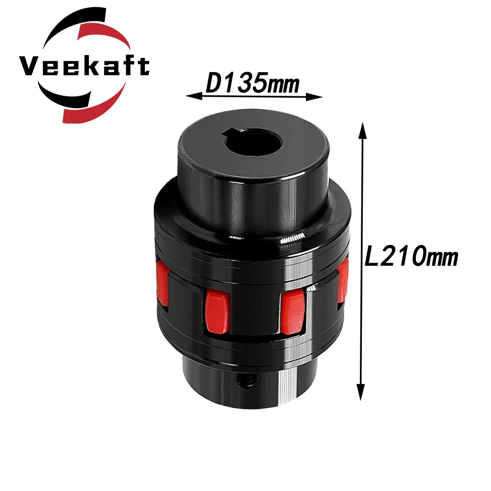 Veekaft 1PC XL8 D135L210 22/30/40/45/50/60/75mm GR65 CNC Motor Ballscrew Jaw Spider Plum Steel Shaft Coupler Flexible Couplin