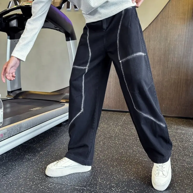 

Новые осенние мужские повседневные брюки с широкими штанинами и полосками, прямого кроя, модные, универсальные, трендовые, из полиэфирного волокна