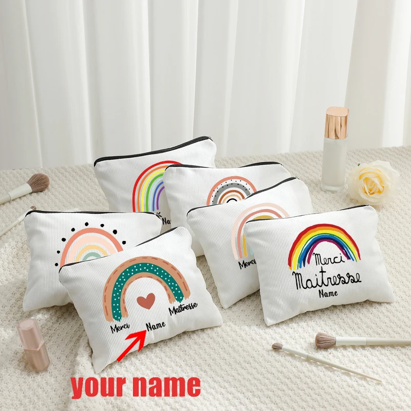 

Радуга Merci Maitresse, вельветовая сумка на заказ, сумка для туалетных принадлежностей, дорожные канцелярские товары, пенал, кошелек, персонализированные подарки