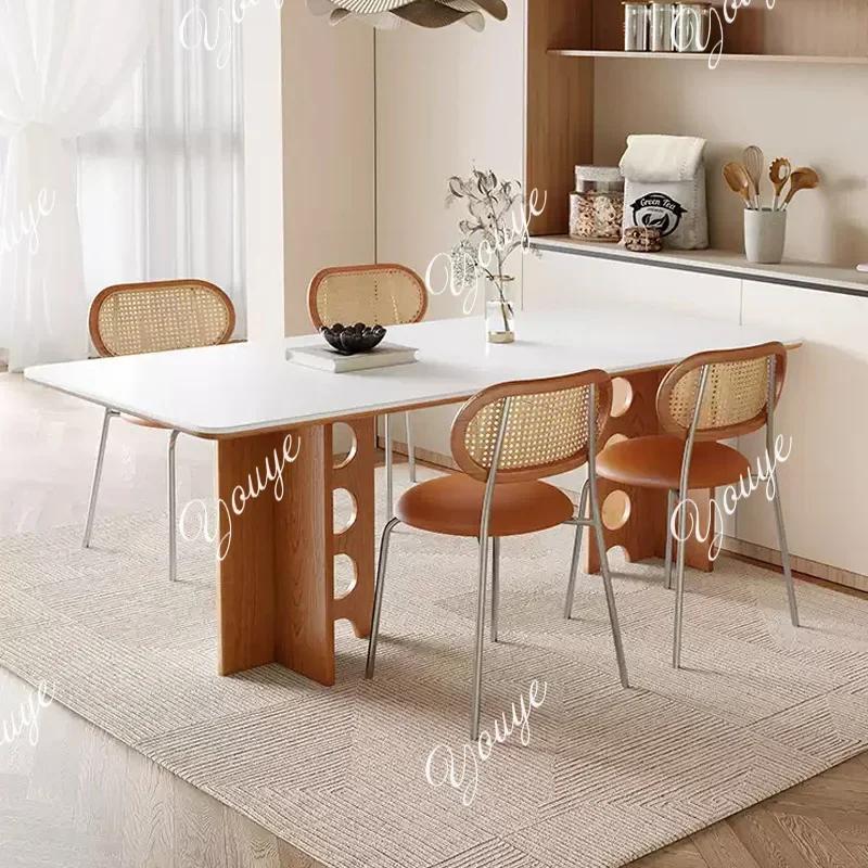 

J French Cream Solid Wood Rock Slab Dining Table Small Household American Dining Table Retro Wabi **** Medieval Style