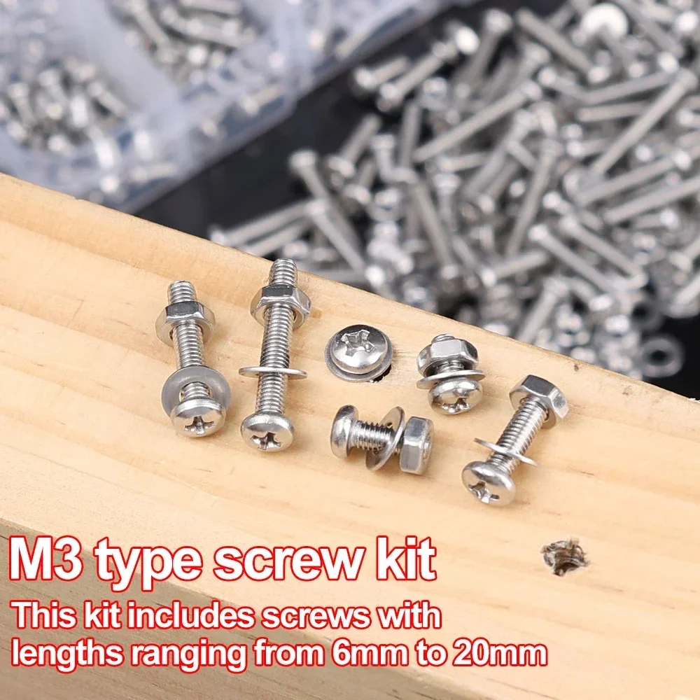 M3 Screw Nut Sets Stainless Steel Hexagon Hex Socket Screws Nuts Set Round Flat Cap Head Bolt Assortment Kits Hardware Wholesale