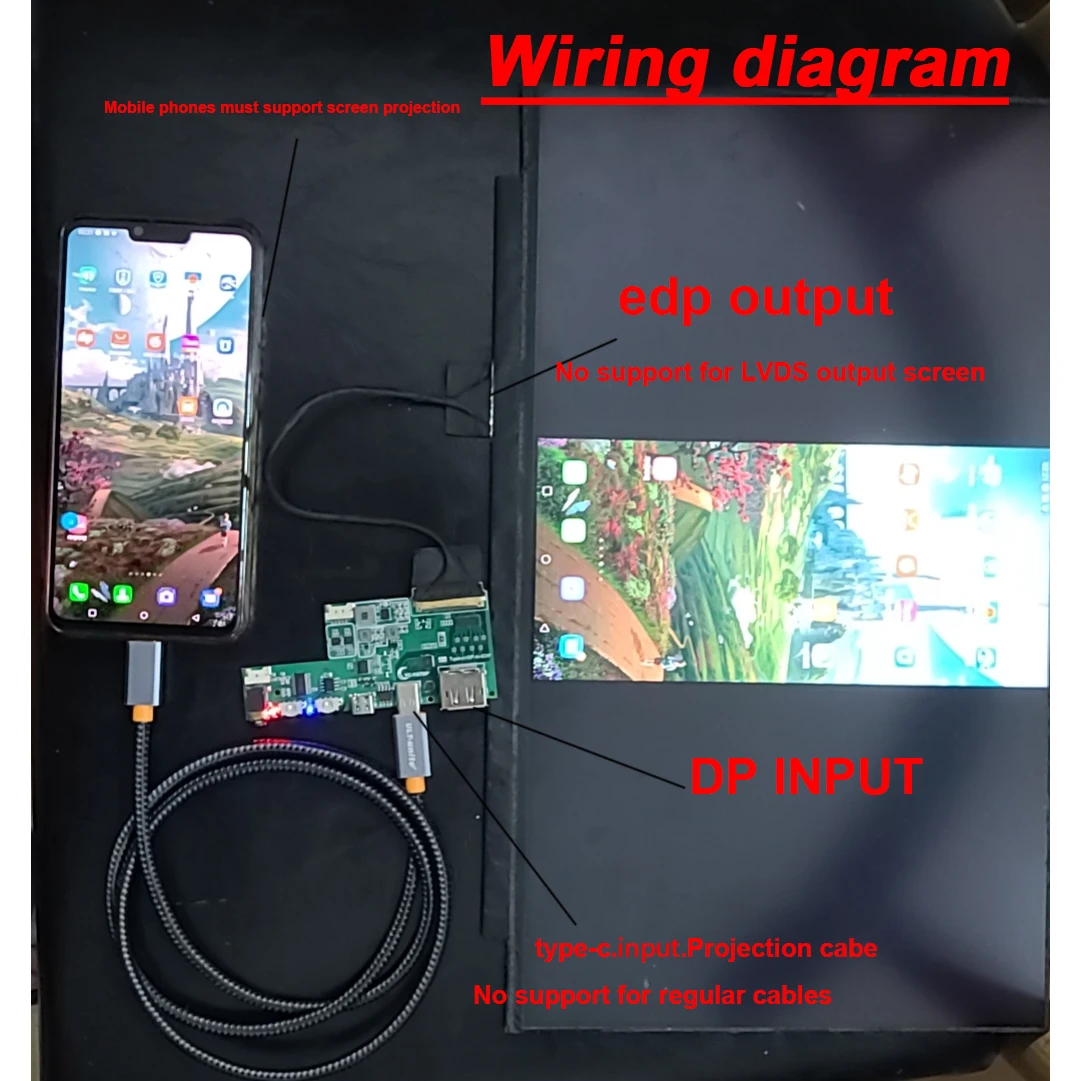 USB Type-c DP To EDP Driver Board Mobile Phone Portable LCD Projection Screen 2K 4K 60HZ F/ 30pin 40pin Laptop LED LCD Display