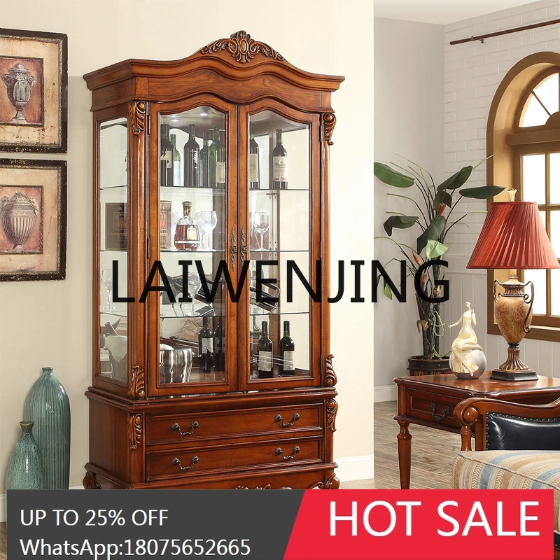 RWJ American-Style All-Solid Wood Restaurant Wall-Mounted Single and Double Door Glass Side Cabinet