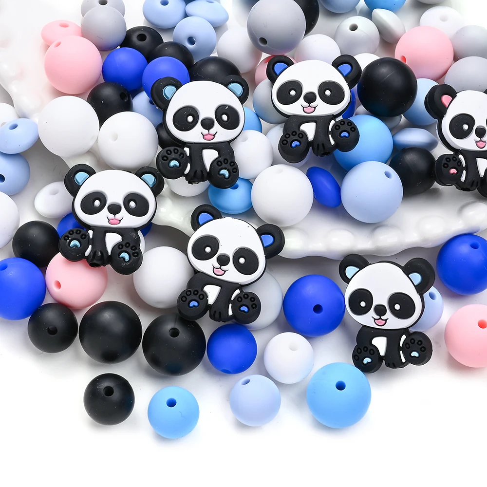 76 Pz Nuovo Cartone Animato Panda Bambino Silicone Massaggiagengive Perline FAI DA TE Infantile Da Masticare Allattamento Massaggiagengive Merci Giocattolo Ciuccio Catena Che Fanno Accessori