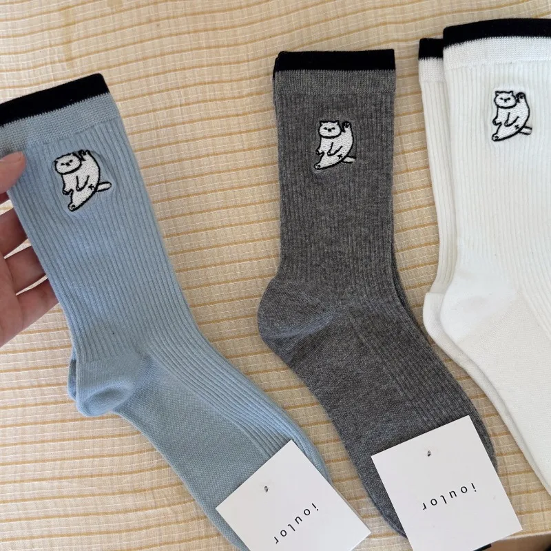 

SP & CITY милые хлопковые носки с вышивкой кота, женские повседневные мягкие носки без костей с героями мультфильмов, удобные дышащие милые носки средней длины