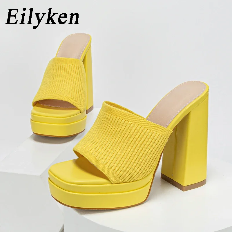 Eilyken Brand Design Knitted Platform Chunky High Heels Slippers Women Catwalk Roma Style  Peep Toe Fashion Ladies Shoes Sandals