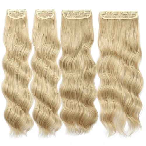 Imagen 2 del producto Extensiones de cabello con Clip rubio, mechones de cabello con Clip ondulado, 22 pulgadas, 4 unids/lote, pelo sintético Natural suave resistente al calor