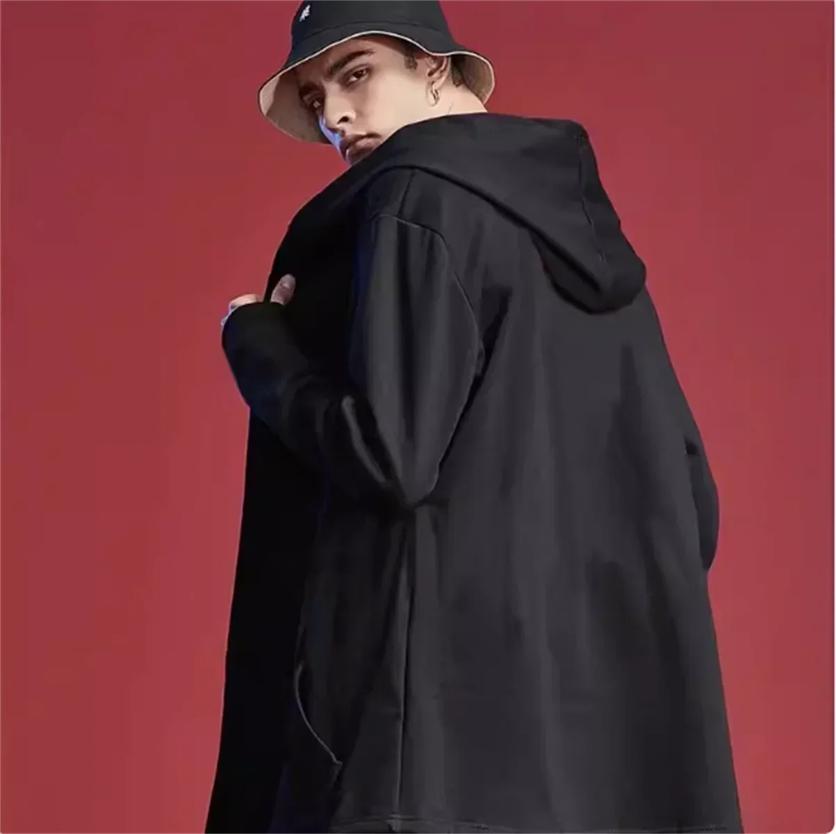 Dark medium long windbreaker men's spring and summer casual robe