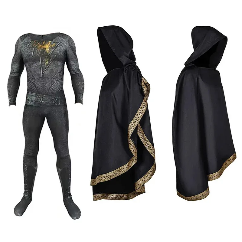 

Movie black cosplay adam costume fantasy men superhero jumpsuit cloak halloween carnival bodysuit outfit for men kids party