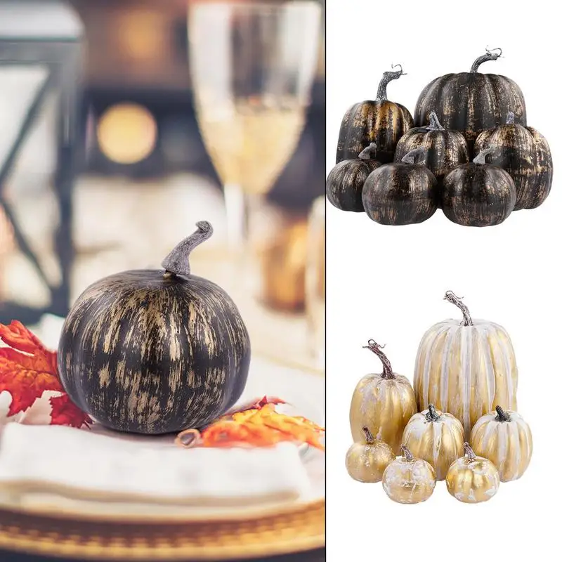 7PCS Artificial Pumpkins Durable Faux Made Harvest Pumpkins For Fall Wedding Stylish Thanksgiving Halloween Decoration