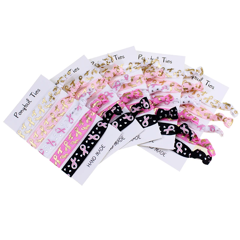 25Pcs Gold Foil AIDS Breast Cancer Awarene Print FOE Hair Tie Hair Bands Ponytail Holders Headband Hair Acessories Bracelet