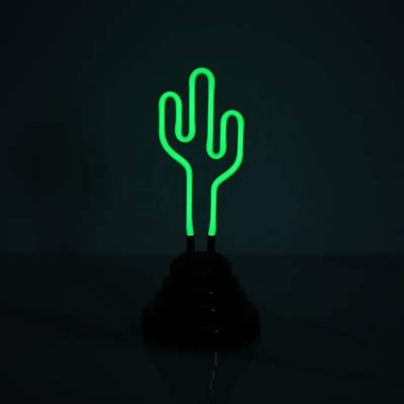 Real Glass Neon Tube Desk Lamp USB Battery Powered Lotus Potted Plant Shape Colorful Luminous Night Light for Interior