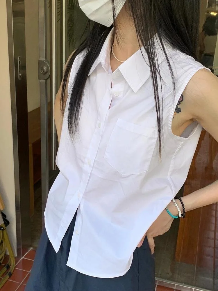 

Белый жилет Svel irt, женский летний новый утягивающий повседневный универсальный простой топ в стиле ретро, корейский топ из чистого хлопка...