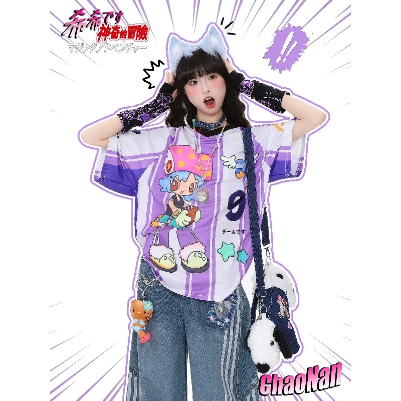 

Miniso Американский мультфильм с v-образным вырезом Спортивная быстросохнущая футболка для мужчин и женщин Летняя свободная милая одежда с короткими рукавами