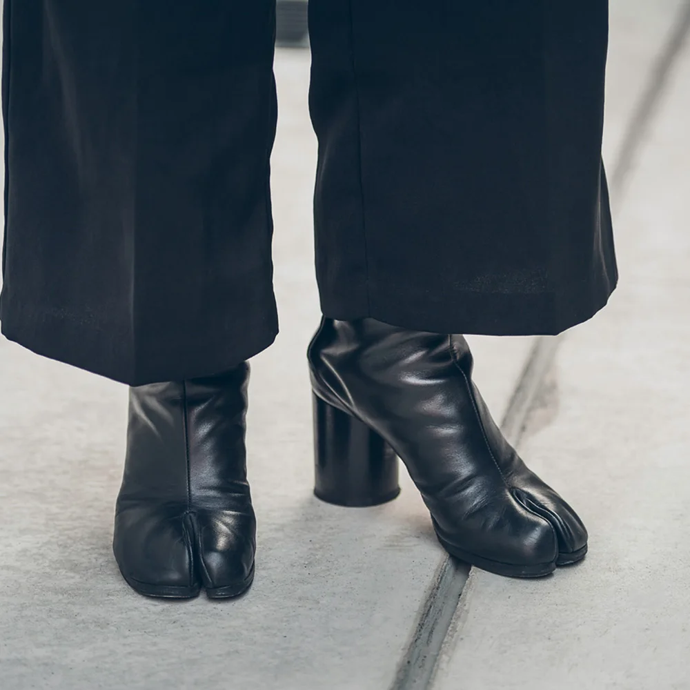 Echt Leder Split Toe Stiefel Frauen Ninja Tabi Stiefel Für Frauen Chunky High Heels Schuhe Frauen Stiefeletten Kuh Leder Botas Mujer