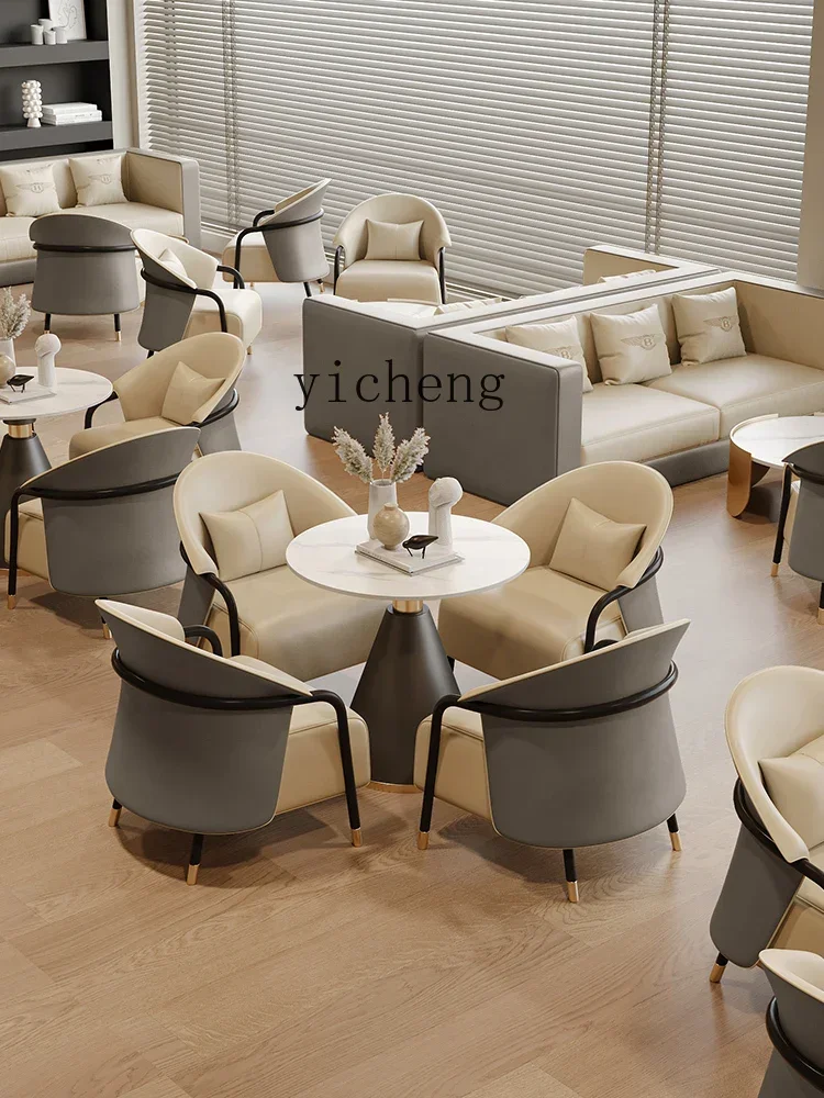 b11-new Chinese style negotiation table and chair combination high-end light luxury hotel tea house club  room leisure area sofa