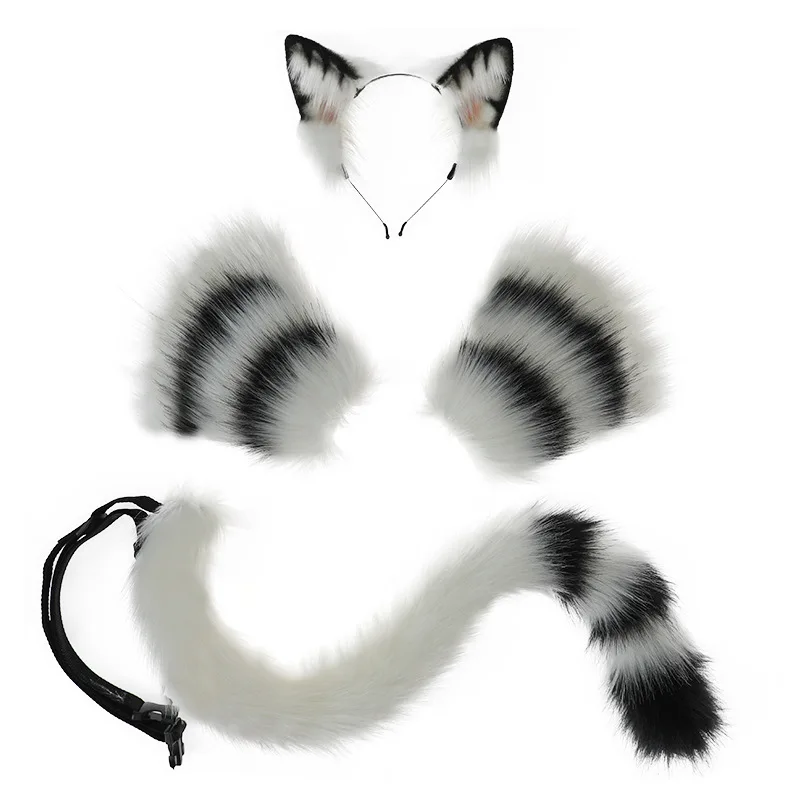 

Handmade Simulated Tabby Cat Tail Ear Claw Animal Furry Prop Lolita Cosplay Accessories Girl's Club Pub Costumes