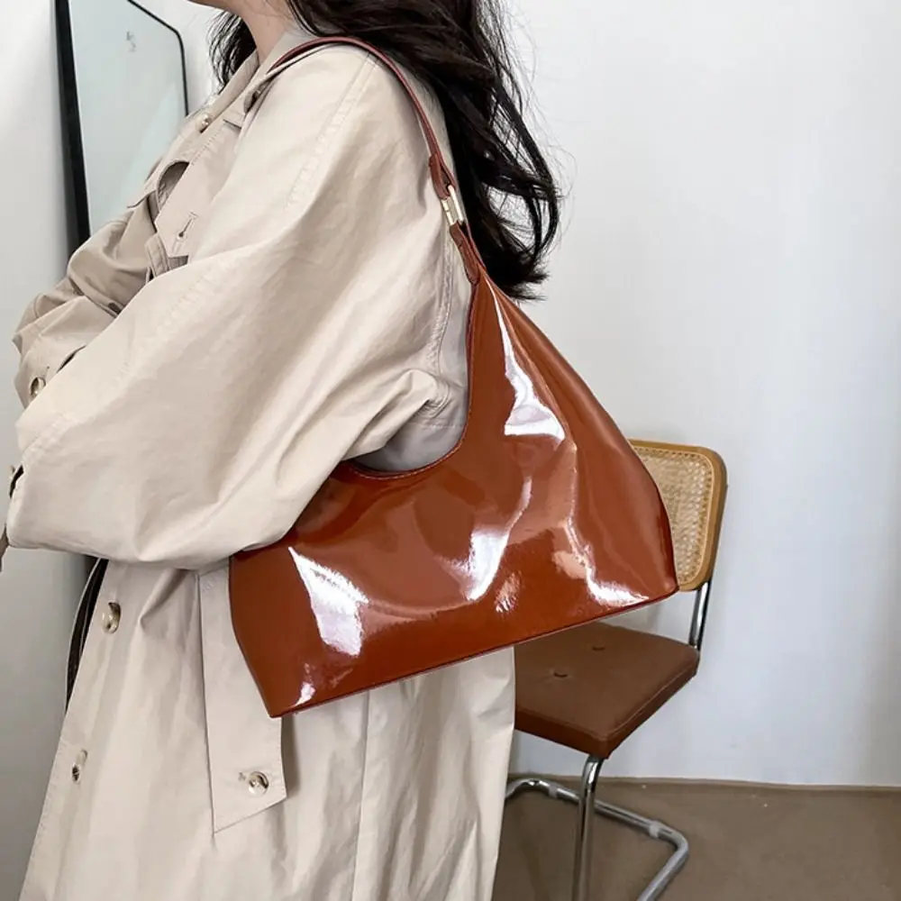 العصرية لامعة ريترو حقائب كتف تصميم جديد بو الجلود الفاخرة الإبط حقيبة النمط الفرنسي مزاجه حقيبة يد نسائية سيدة #3