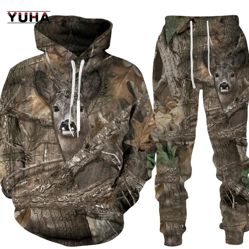 Hoodies Set Casual Camouflage Hunting Animal Wild Boar 3D Hoodies Sweatshirt Boys Tracksuit 2 Pieces Set Sportwear Boys Clothing