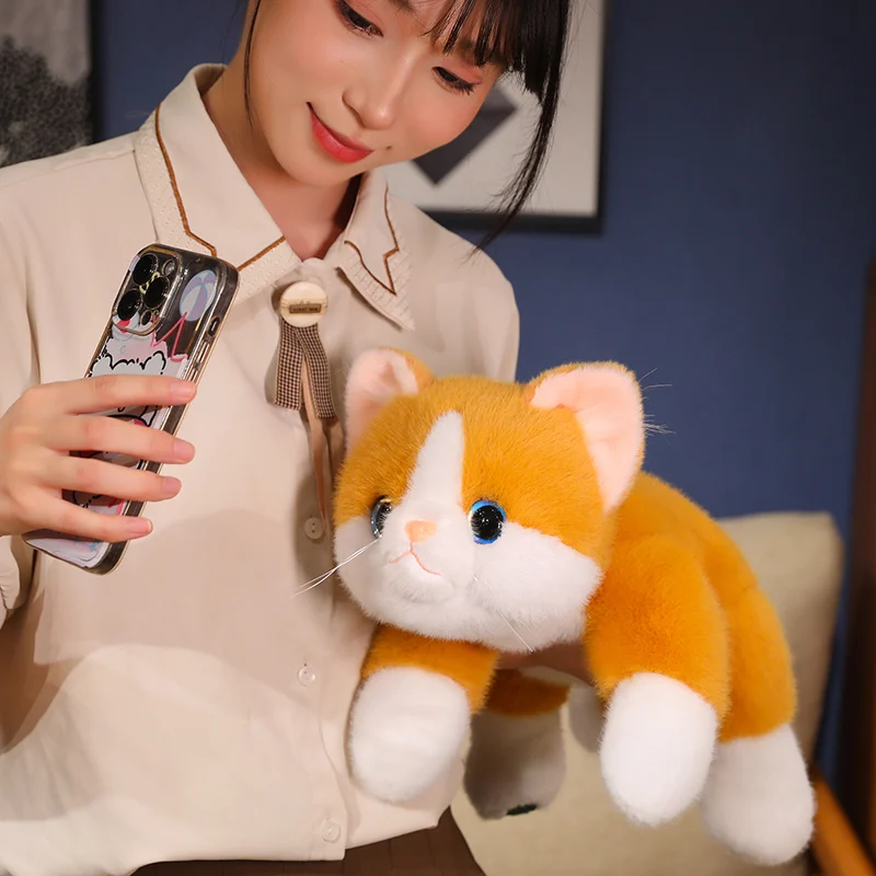 Lying Cat Pillow Stuffed Yellow Grey Black White Little Kitten Doll Plush Toy Fluffy Soft Cartoon Animal Plushie Present