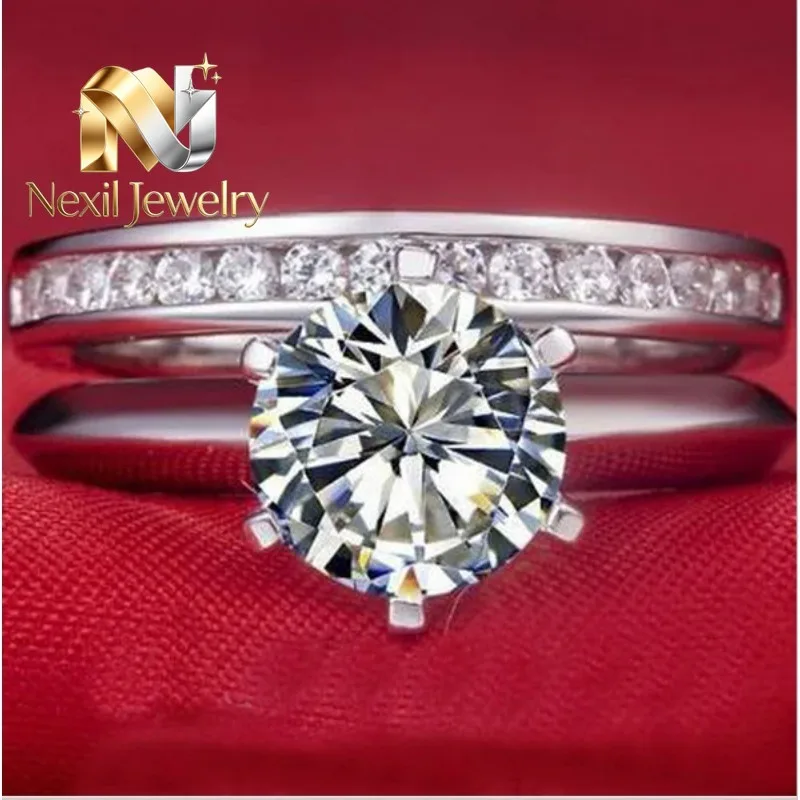 Nexil Jewelry  Platinum 950 Rings Set for Women 1,2,3Ctw D-Color VVS1 Moissanite Solitaire Ring Engagement Set Ring PT950 Weddi