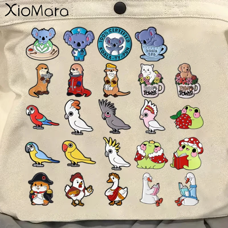 25 Styles Cute animals Enamel Pins Koala Frog Cat Dog Parrot Hamster Goose Brooches Lapel Badge Jewelry Gifts for Friends