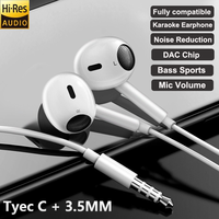 3.5MM Tyec C Headset Stereo Earbud HiFi Bass Headphones With Mic DAC Chip Control for Samsung Huawei Google Xiaomi Tablet Laptop
