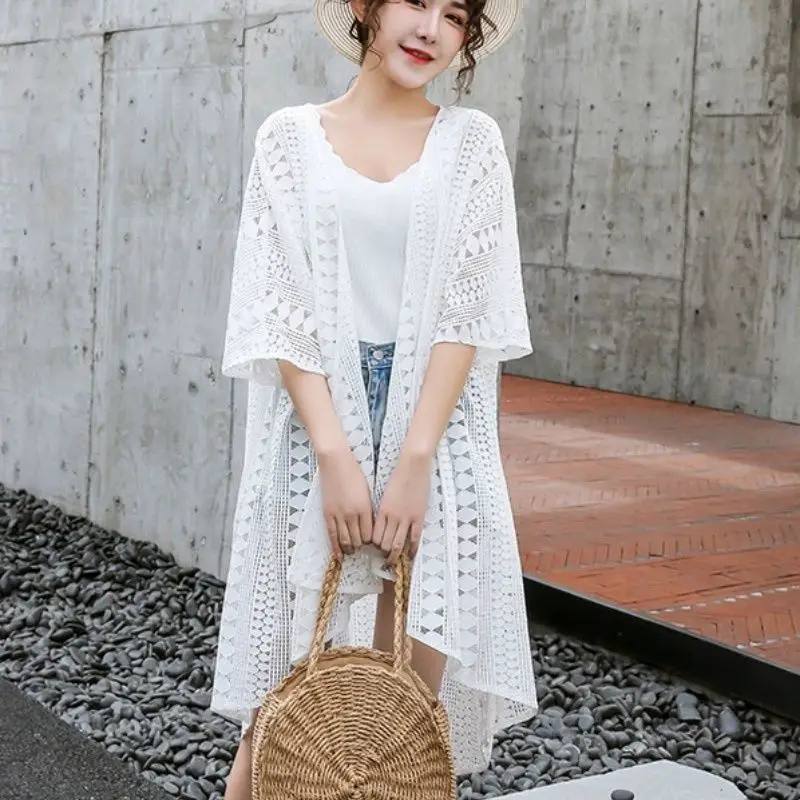 Hollow Out Cardigan Women Beach Holiday Style Pure Fashion Feminine High Street Summer Casual Aesthetic All-match Harajuku Knit