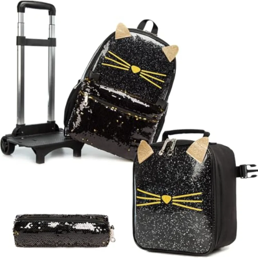 

Cat School Bags Rolling Backpack for Girls Luggage Suitcase With Wheels Trolley Wheeled Backpacks Travel Bags 3PCS Lunch Box Pe