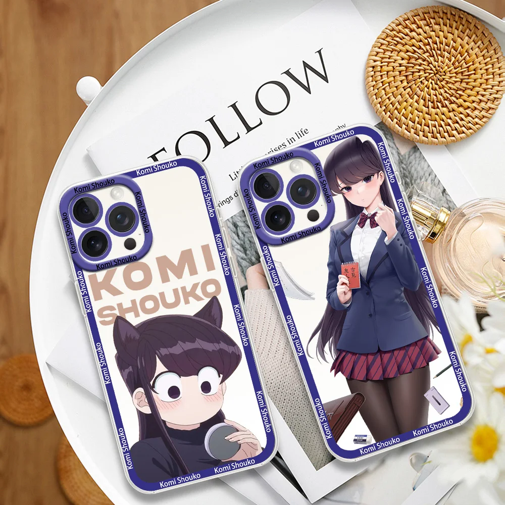 Bilibili Cartoon Cute Komi Shouko Phone Case for Samsung S24 S23 S22 S21 A55 A54 A35 FE PLUS ULTRA Transparent Bezel Shell