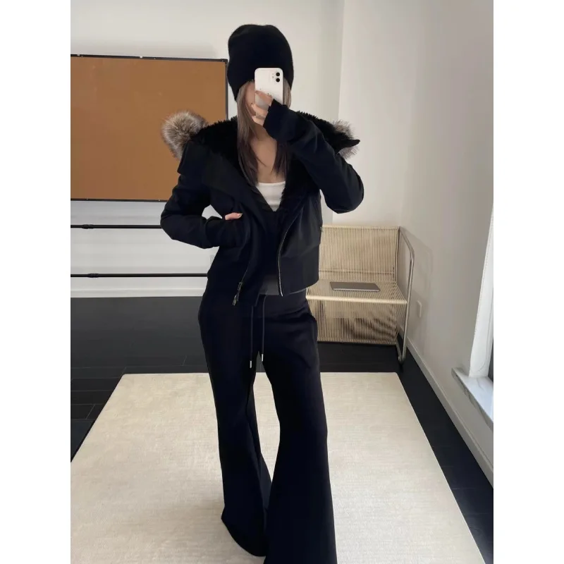 القوطية الأسود فو الفراء هوديي المرأة 2025 العصرية اقتصاص الرمز البريدي سترة الشارع موضة ملابس خارجية غير رسمية #3