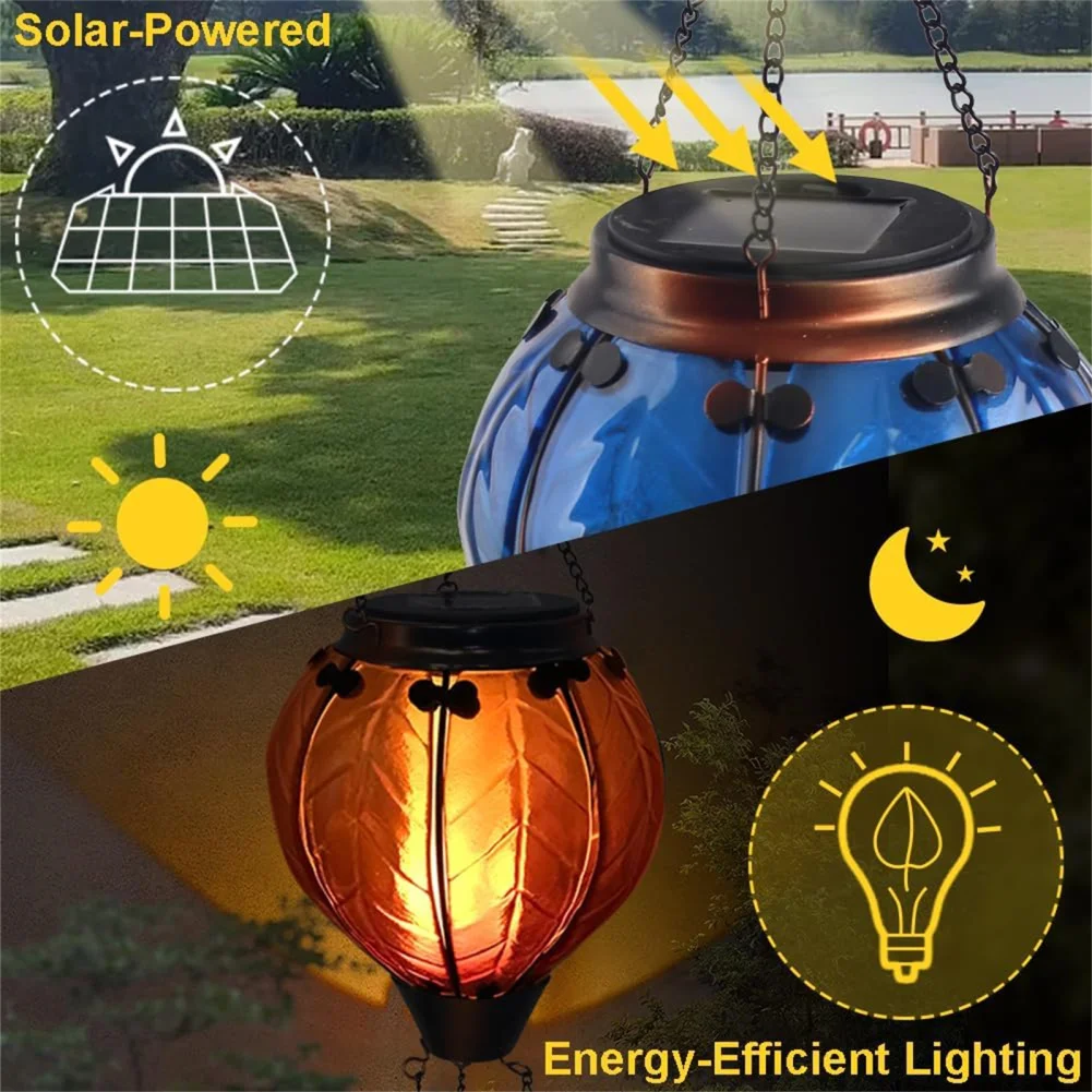 Solar Hot Air Balloon Lantern With Flame Chain Hook Waterproof Solar Panel Outdoor Hanging Solar Lanterns For Yard Backyard