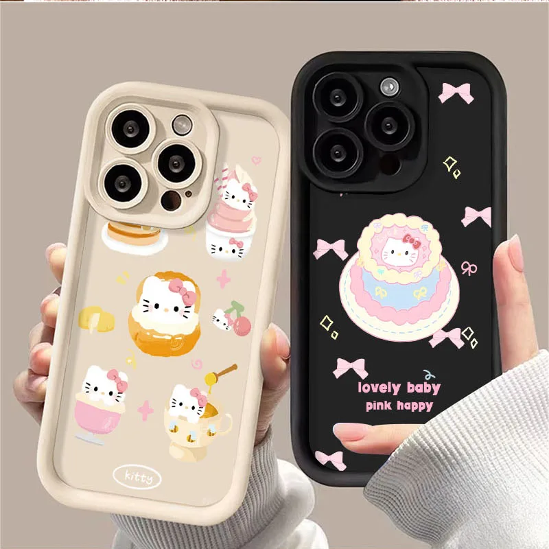 Cute Cake Hello Kitty ﻿Phone Case for Samsung Galaxy S24 Ultra S23 FE S22 S21 Plus FE A54 A34 A14 A73 A53 A33 5G Matte Cover